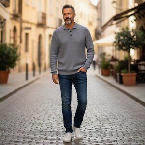 Ermenegildo Zegna Sport Men's Knit Chunky Wool Sweater Light Grey size L